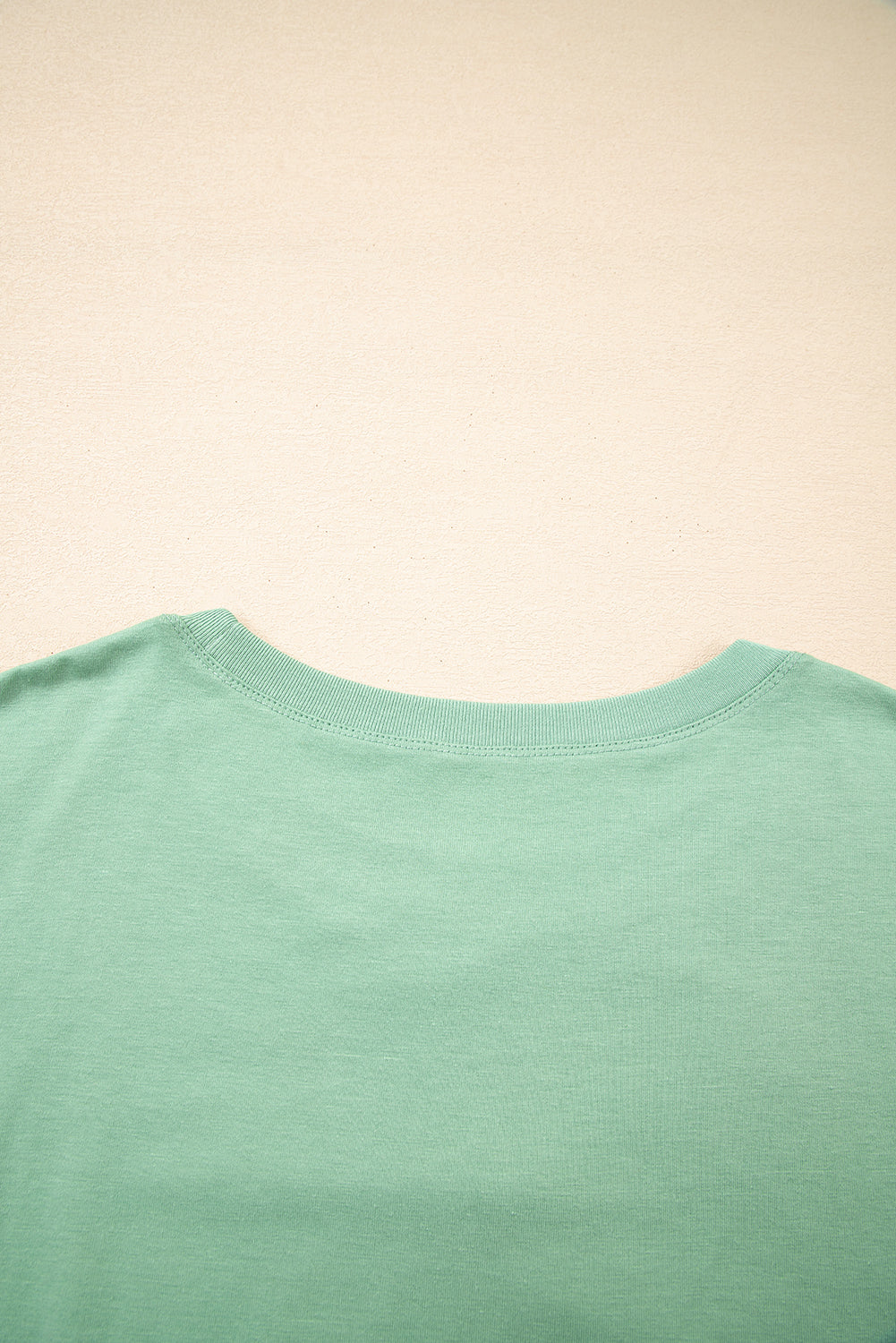 Grass Green Flower Applique Mineral Wash Plus Size Top