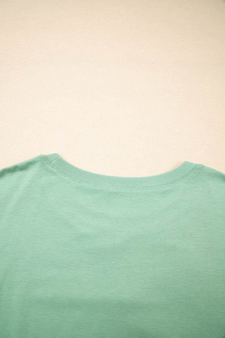 Grass Green Flower Applique Mineral Wash Plus Size Top