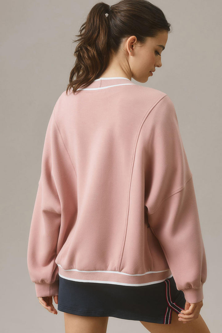Pink Stripe Contrast Trim Buttoned Front Pocketed Knit Cardigan