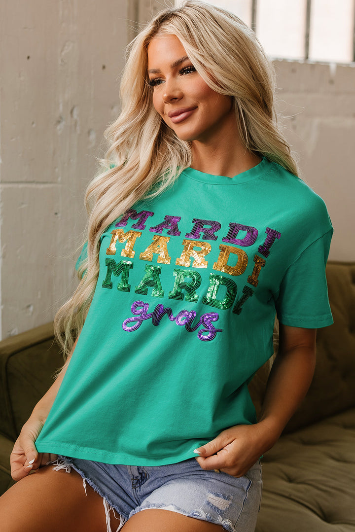 Sequin Mardi Gras Letter Graphic T Shirt