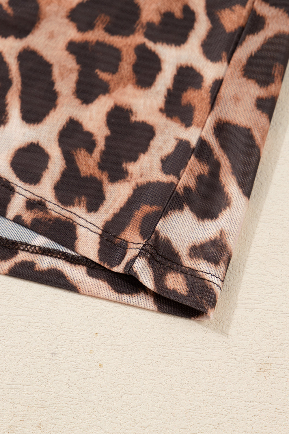 Leopard Mock Neck Long Sleeve Mesh Top