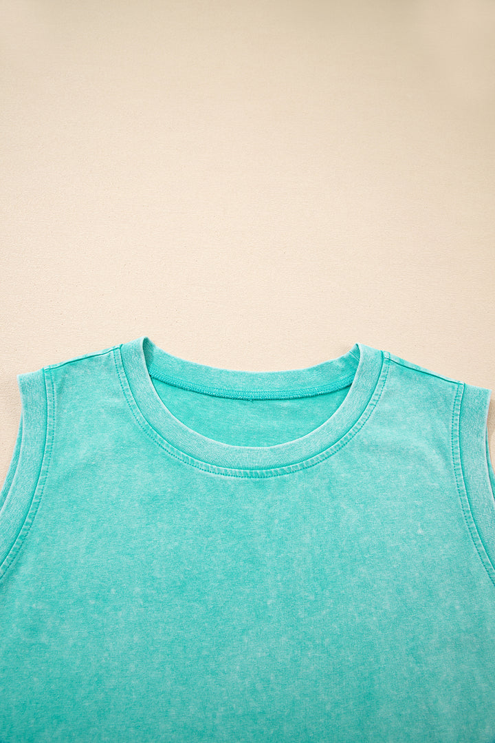 Mint Green Washed Sleeveless Top Split Skort Cotton 2pcs Outfit