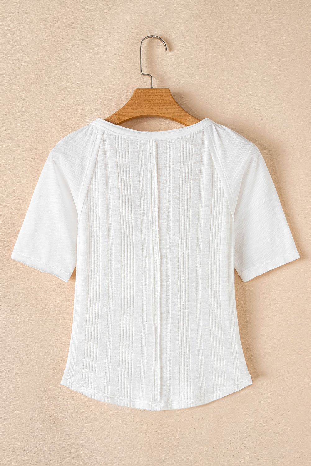 snap button drawstirng tie neck textured half sleeve shirt