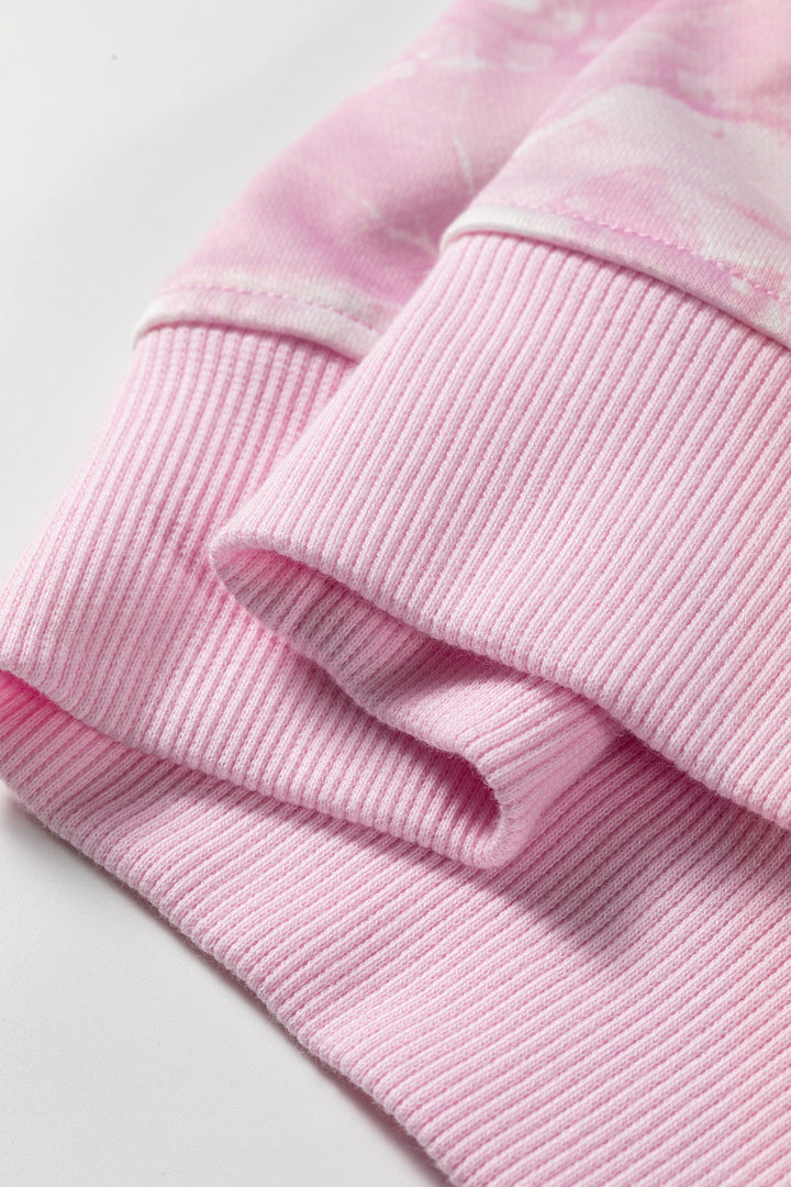 Pink Abstract Print Side Stripe Detail Long Sleeve Top Loose Pants Set