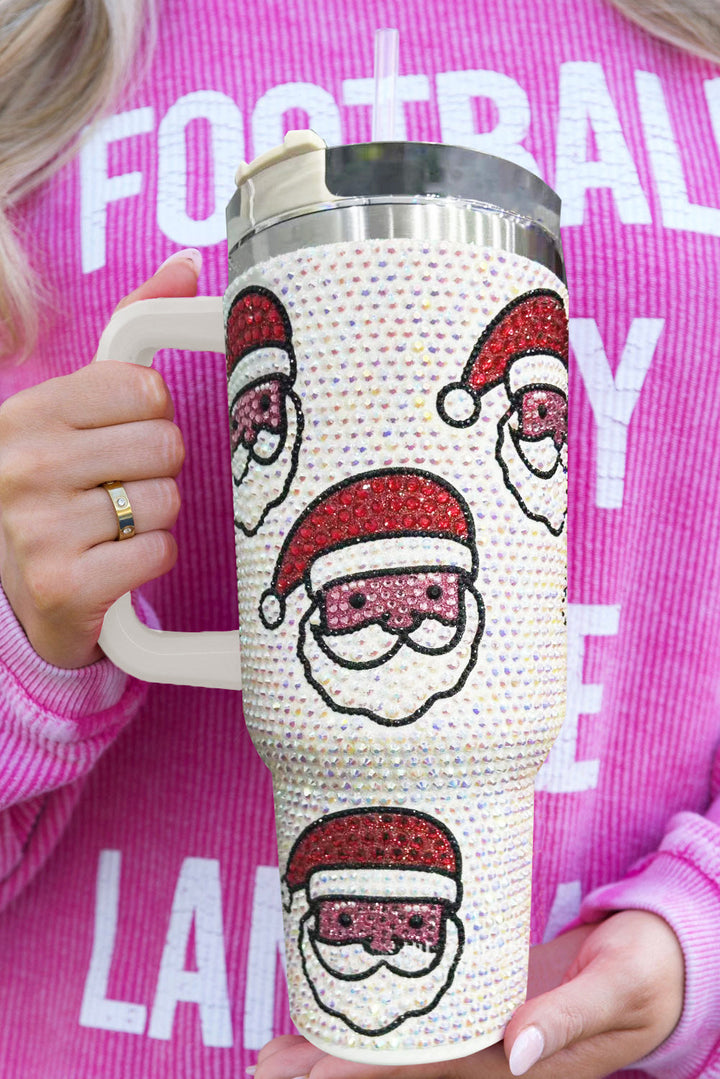 Christmas Santa Claus Diamond Thermos Cup with Straw 40oz