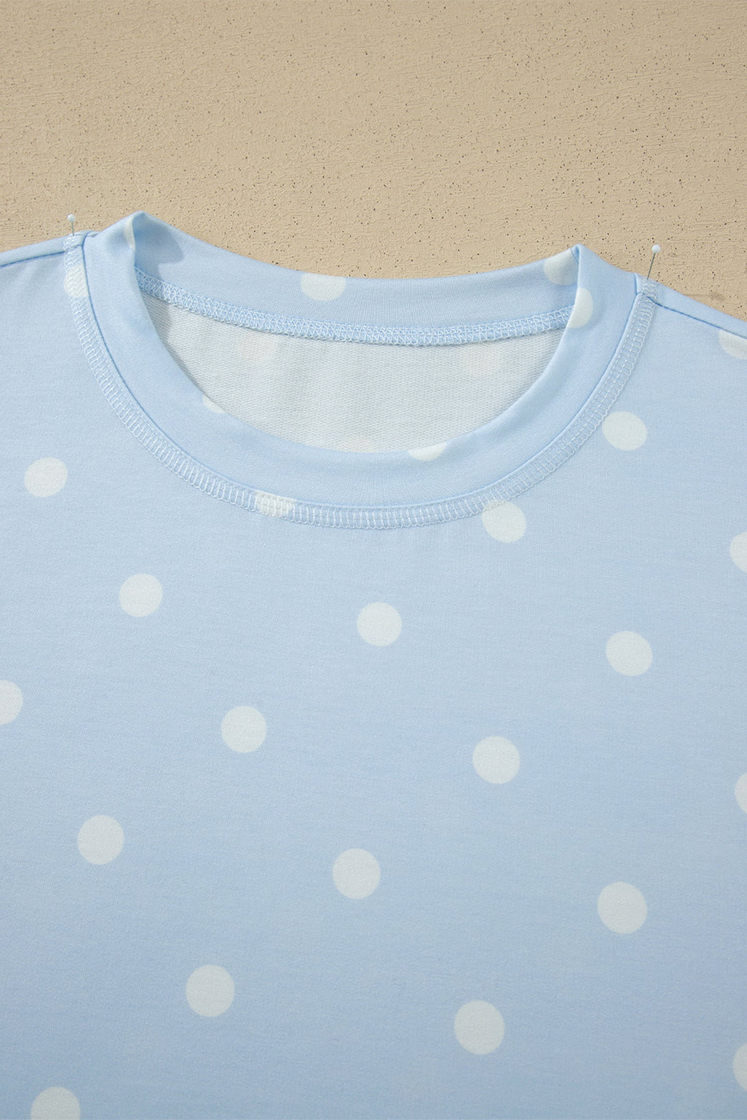 Sky Blue Polka Dot Short Sleeve Loose Top Drawstring Shorts Set