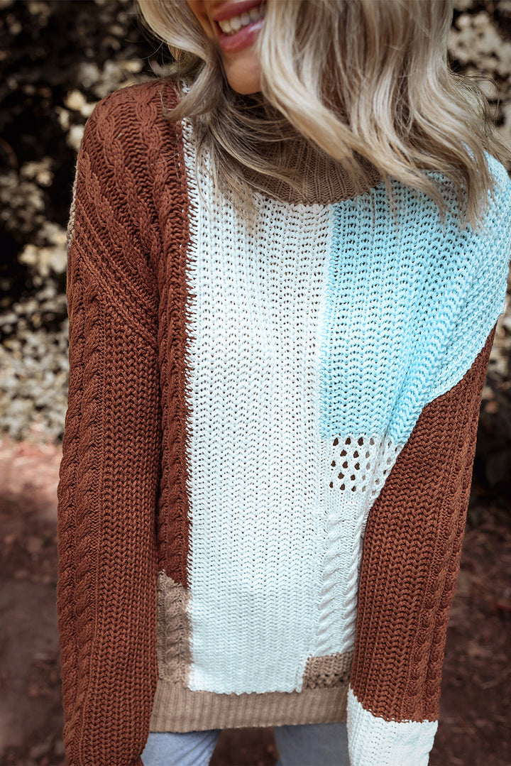 Mix Textured Knit Colorblock Patchwork Sweater