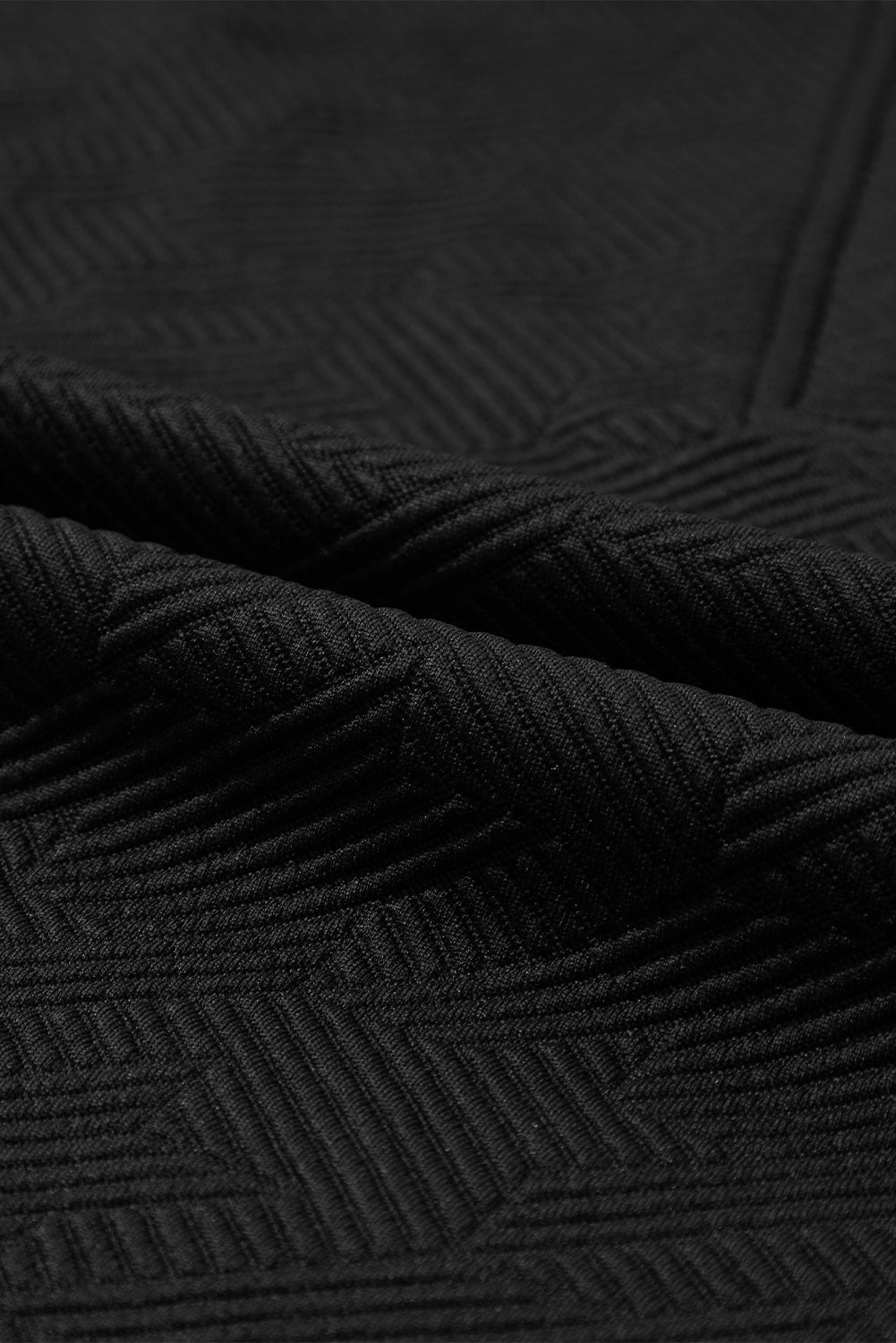 Black Textured V Neck Collared Short Sleeve Top