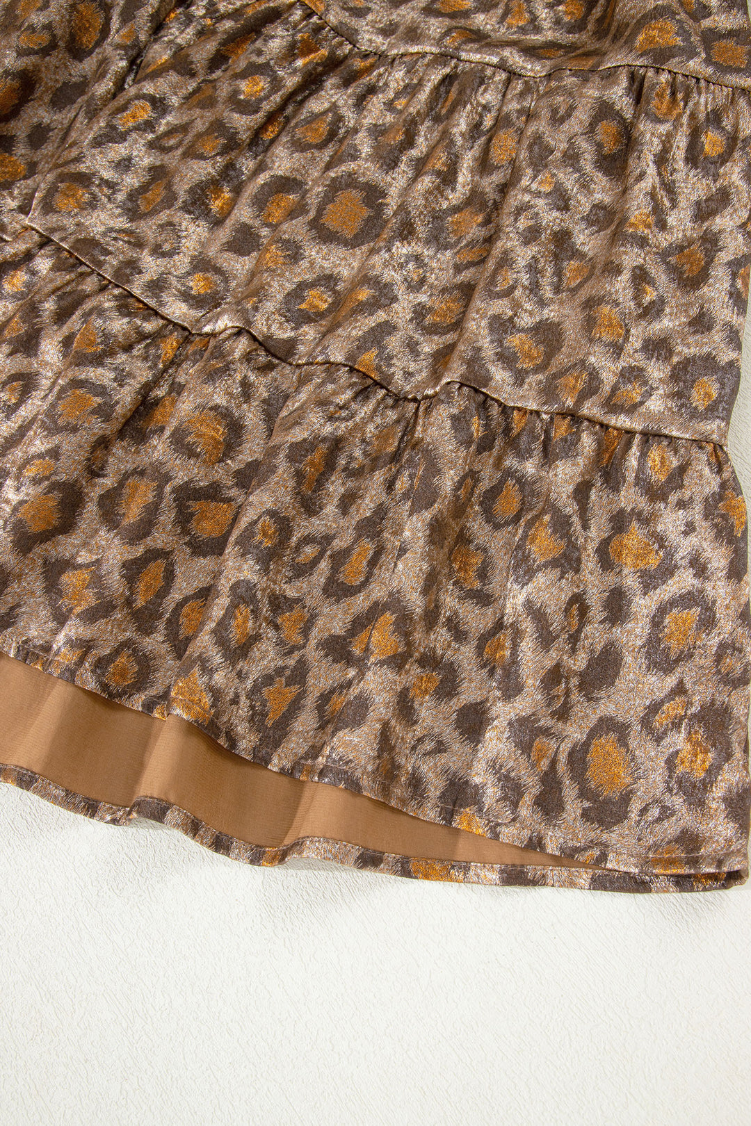 Leopard Print V Neck Ruffled Sleeve Tiered Loose Mini Dress