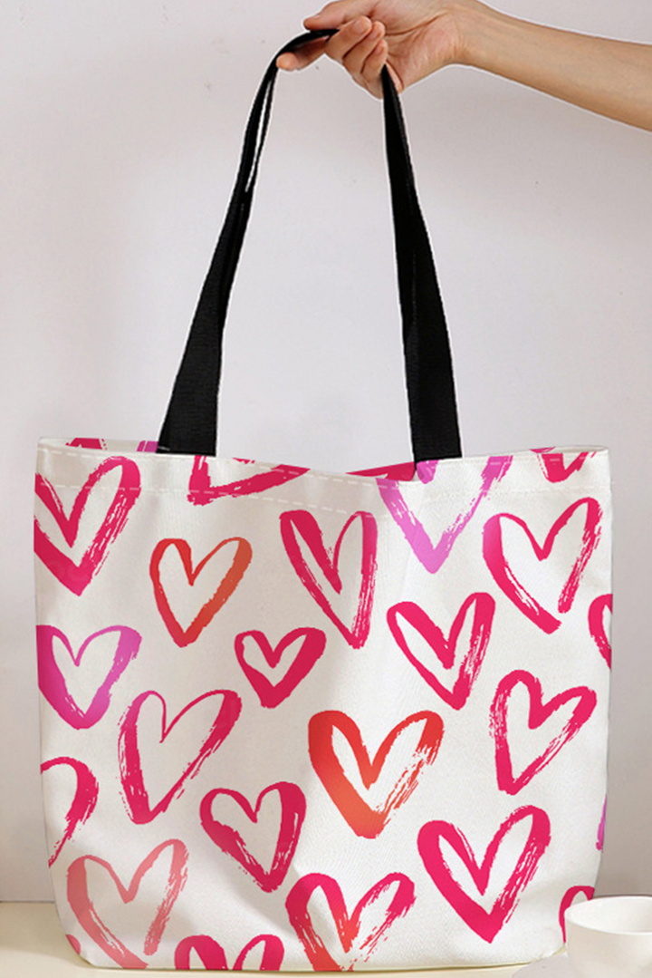 Heart Shape Print Canvas Large Tote Bag