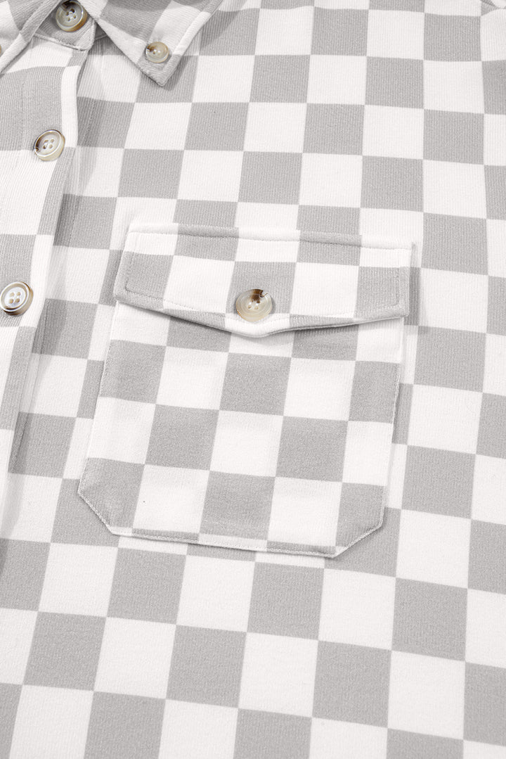 Khaki Plus Size Checkered Buttoned Down Casual Western Jacket