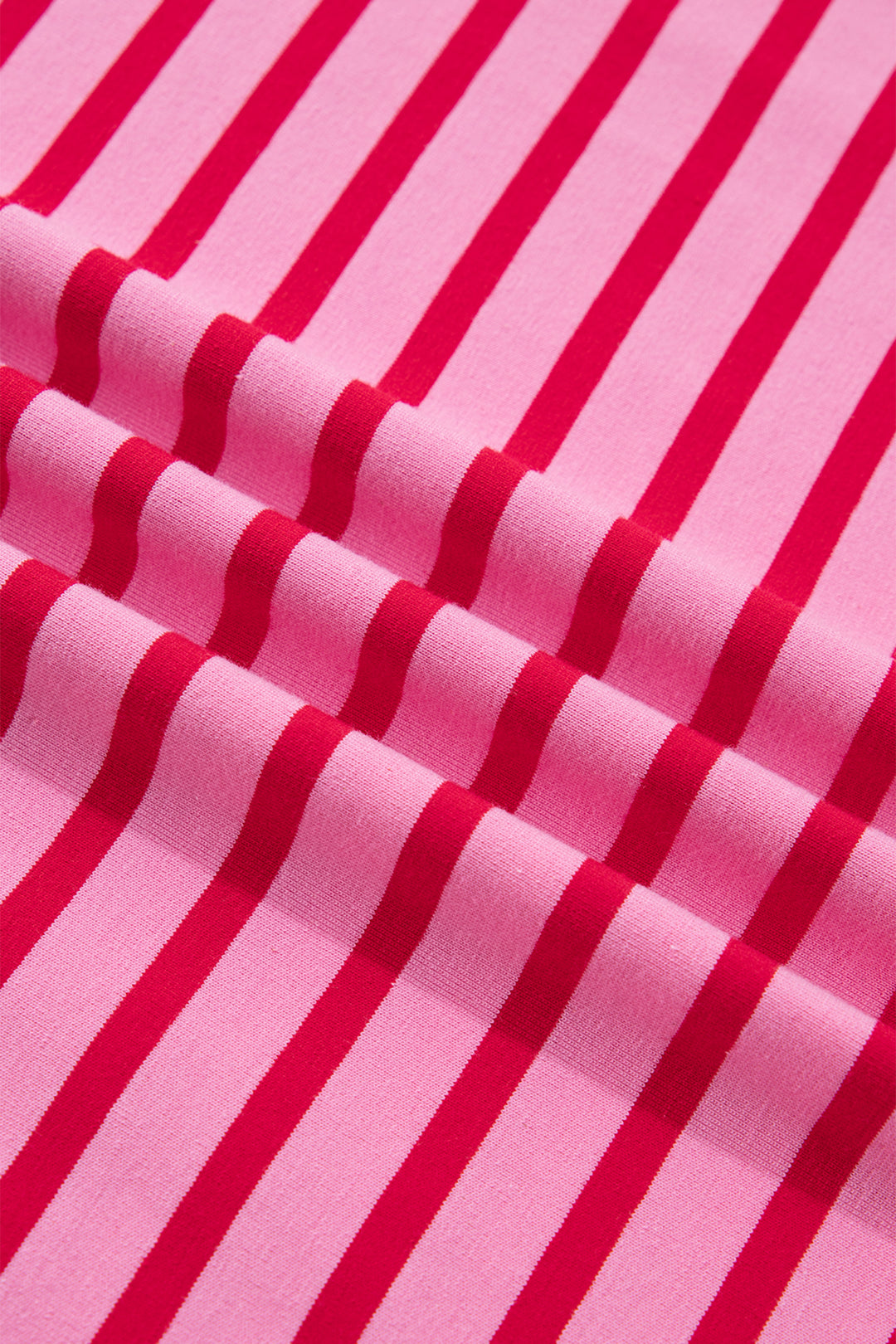Pink Stripe Scalloped Trim Round Neck T Shirt