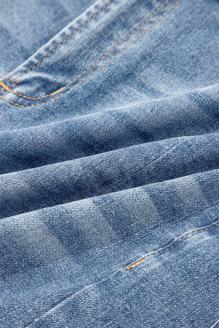 Beau Blue Acid Wash Raw Hem Denim Shorts