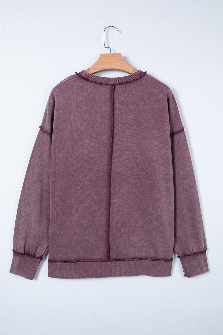 Red Sandalwood Mineral Wash Exposed Seam Side Slit Sweatshirt