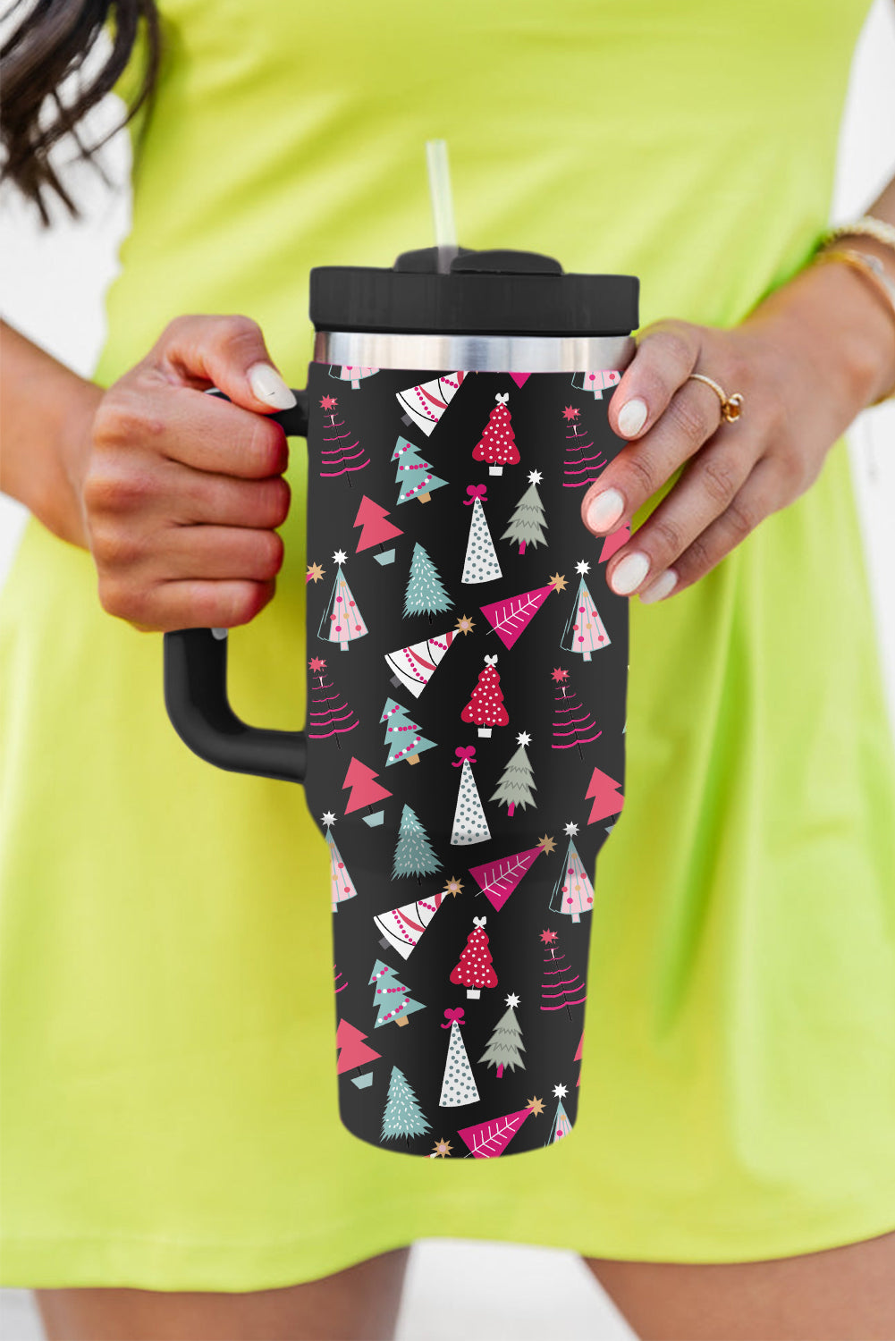 Cartoon Christmas Tree Printed Thermos Cup 40oz
