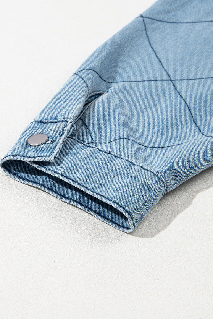 Myosotis Rhombus Stitched Pattern Button Pocketed Denim Jacket