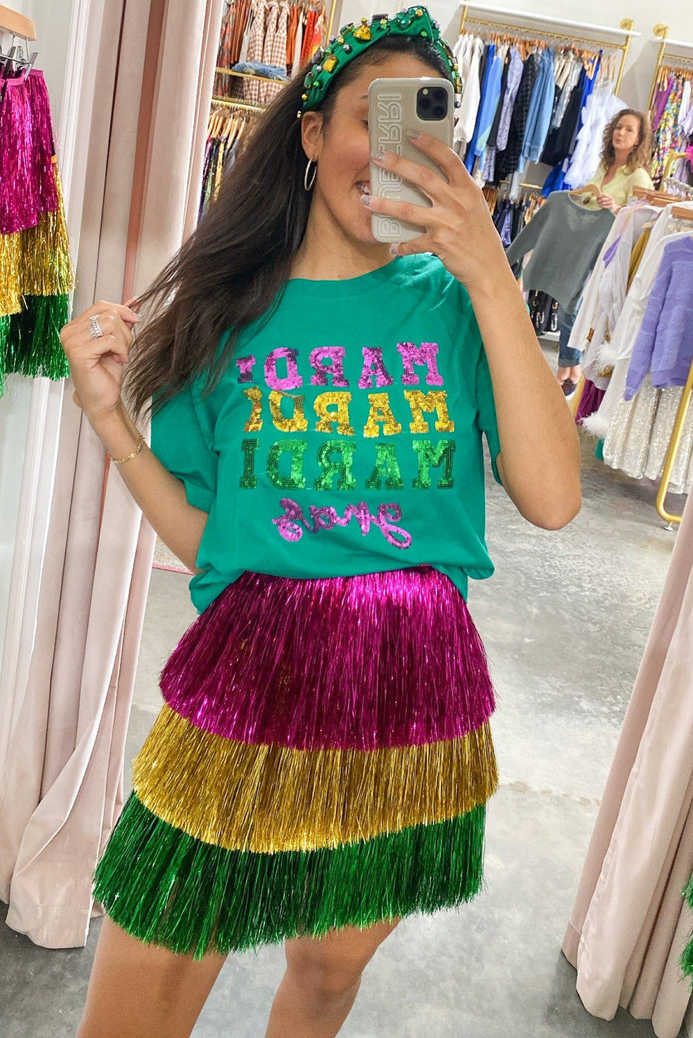 Sequin Mardi Gras Letter Graphic T Shirt