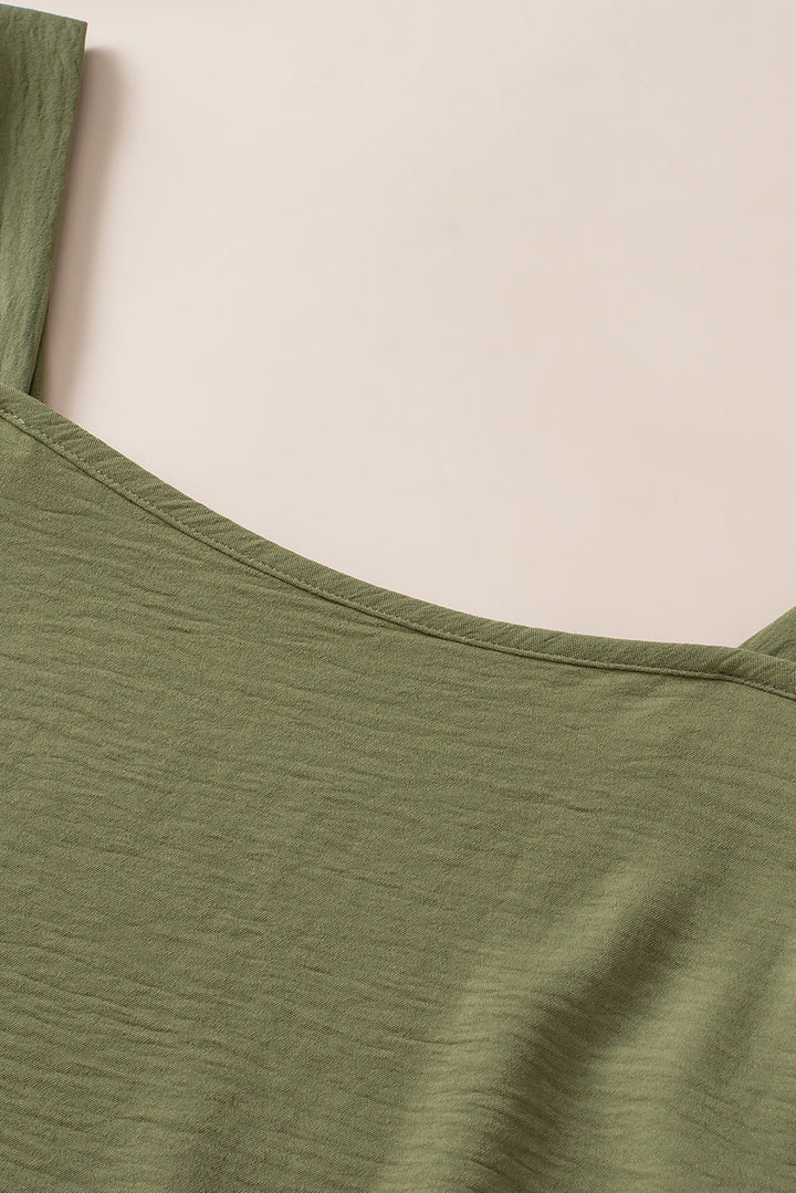 Solid Short Sleeve Square Neck Plus Babydoll Top