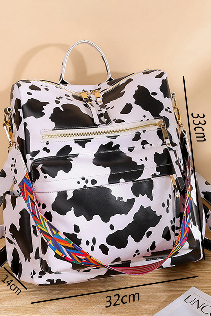 Rucksack aus PU-Leder mit mehreren Fächern und Kuh-Print