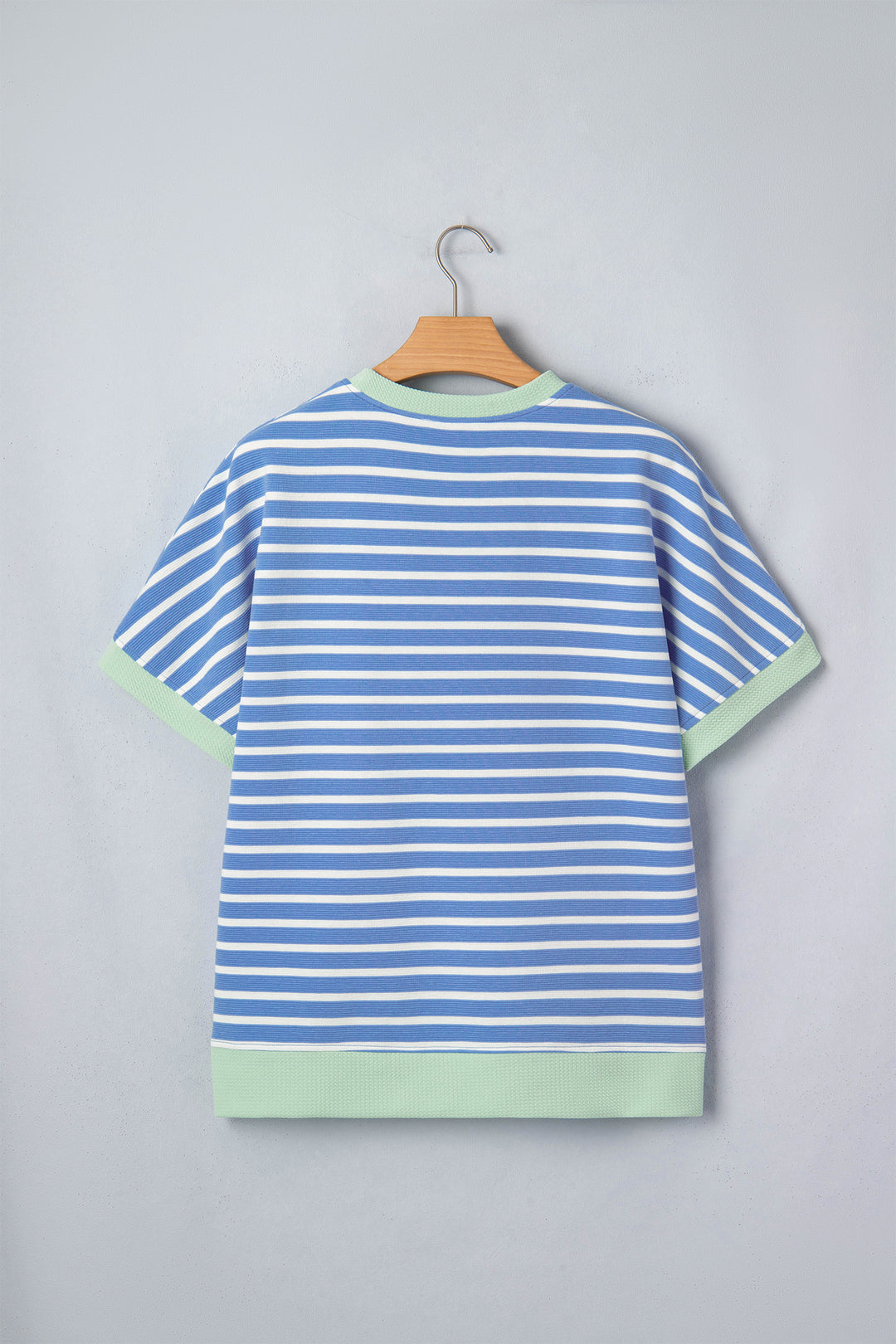 Casual Sky Blue Stripe Loose Short Sleeve Top