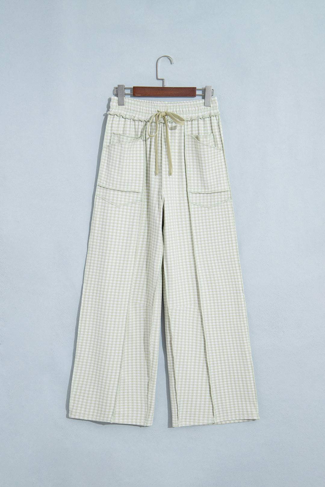 Green Plaid Contrast Trim Drawstring Elastic Waist Shift Pants
