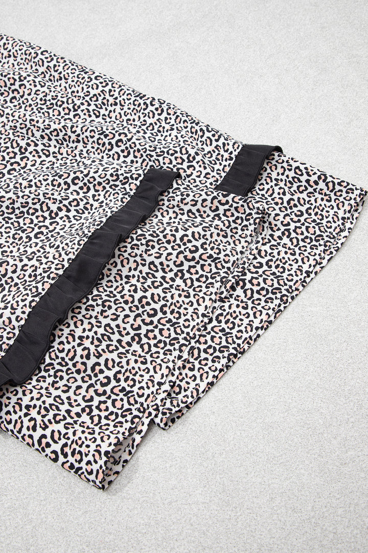 Brown Leopard Print Bow Knot Patchwork Long Sleeve Lounge Set