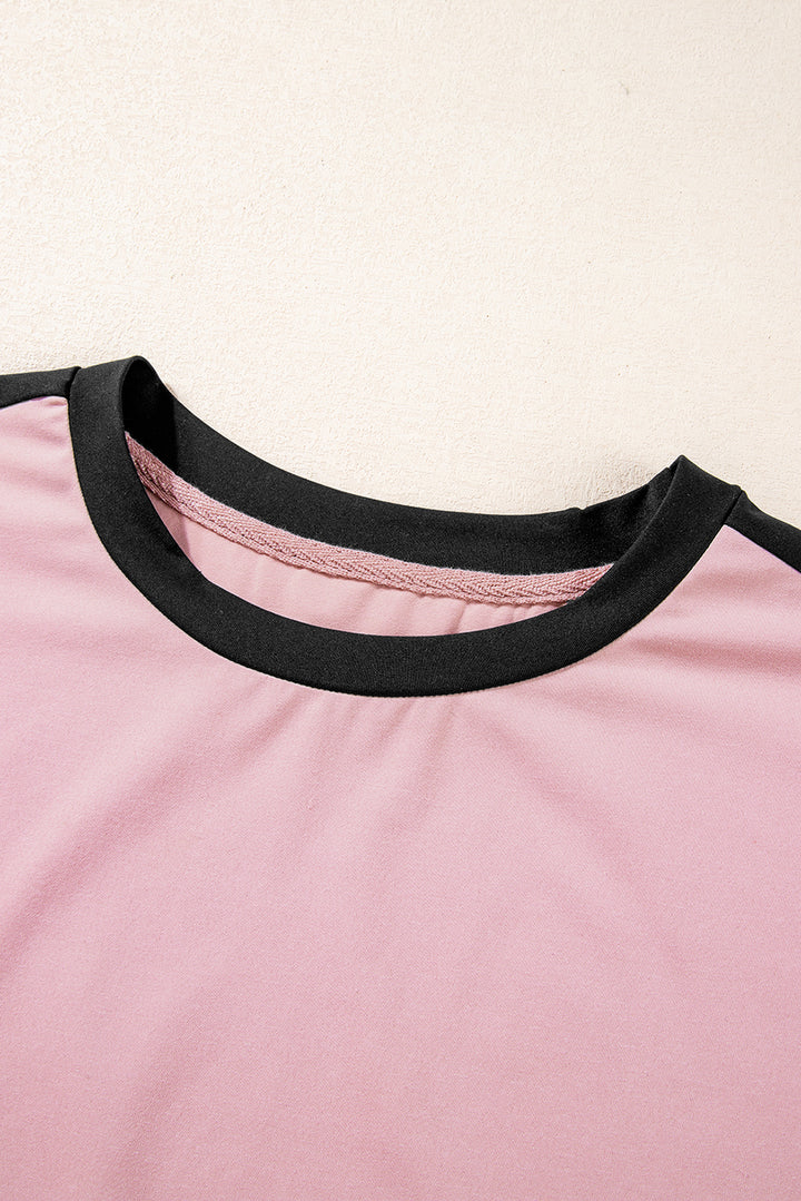 Pink Color Block Trim 2 Tone Contrasted Tank and Pants Set