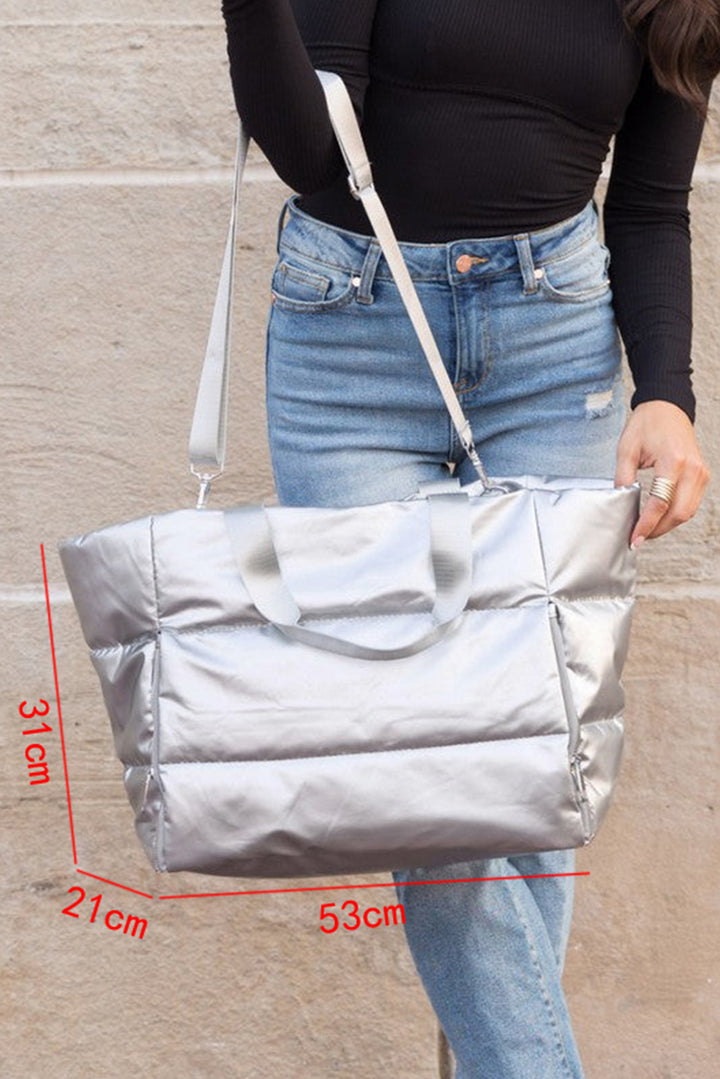 Solid Zipper Puffer Large Tote Bag