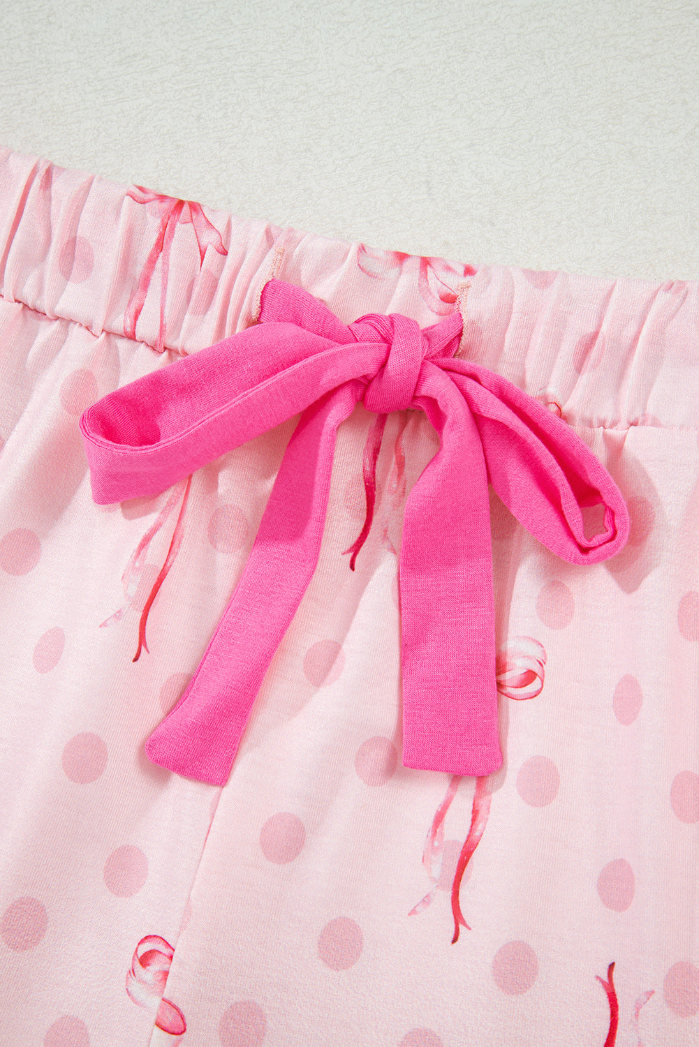 bow print contrast pipping short pajamas set