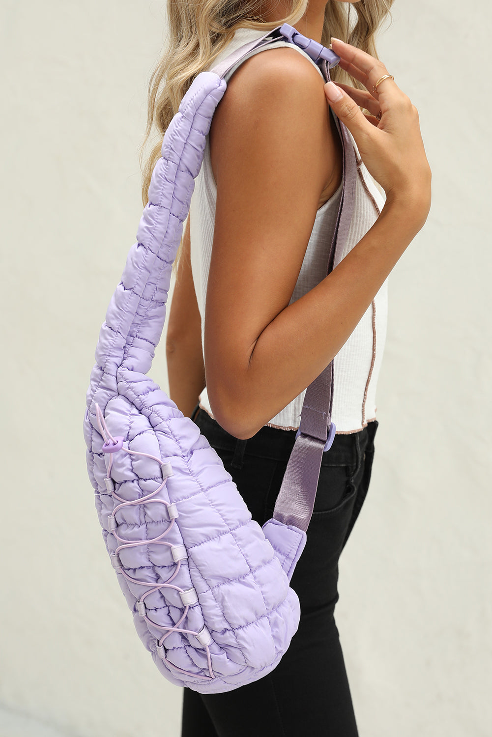 Marshmallow Quilted Drawstring Decor Sling Bag