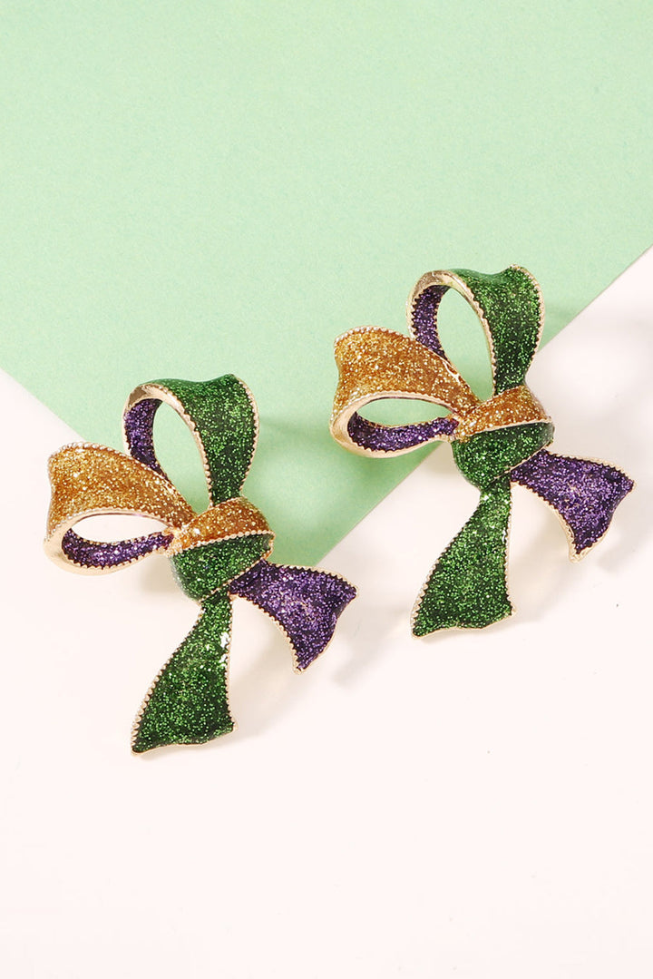 Boucles d'oreilles éblouissantes avec nœud 3D Mardi Gras