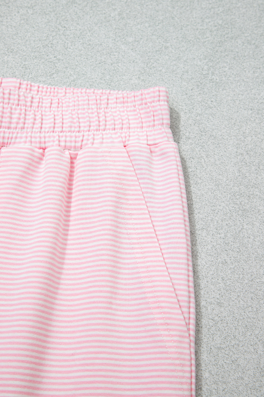 Pink Stripe Color Block Trim Mock Neck Pullover Drawstring Pants Casual Outfit