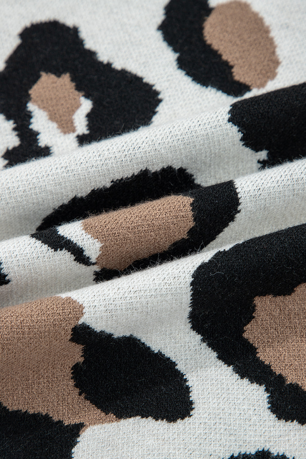 Leopard Print Color Block Patchwork Sleeve V Neck Sweater