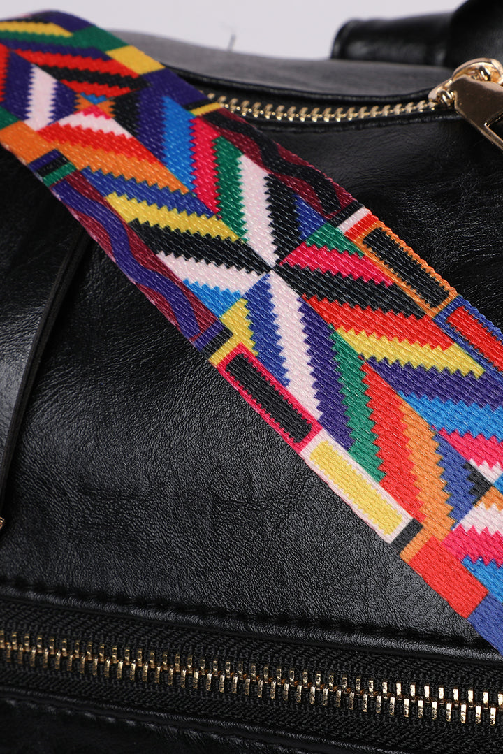 Grand sac à dos en cuir PU avec sangles géométriques au crochet