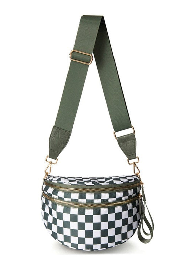 Checkered Print Wide Strap Large Crossbody Bag
