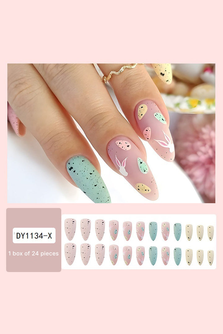 Autocollants pour ongles en forme d'amande, motif œuf de lapin de Pâques