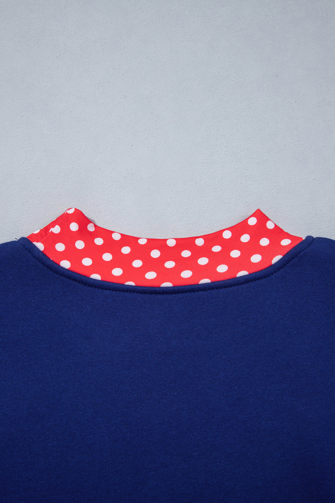 Dirty blue Polka Dot Letter Print Contrast Trim Mock Neck Sweatshirt