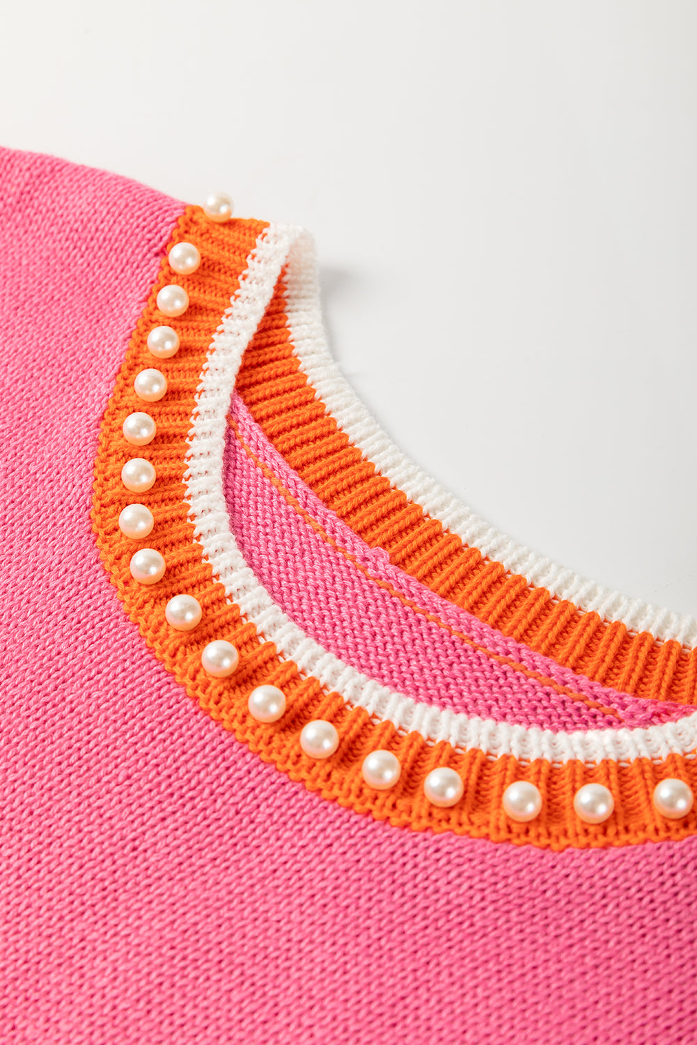 Contrast Trim Pearl Detail Sweater Tank Top