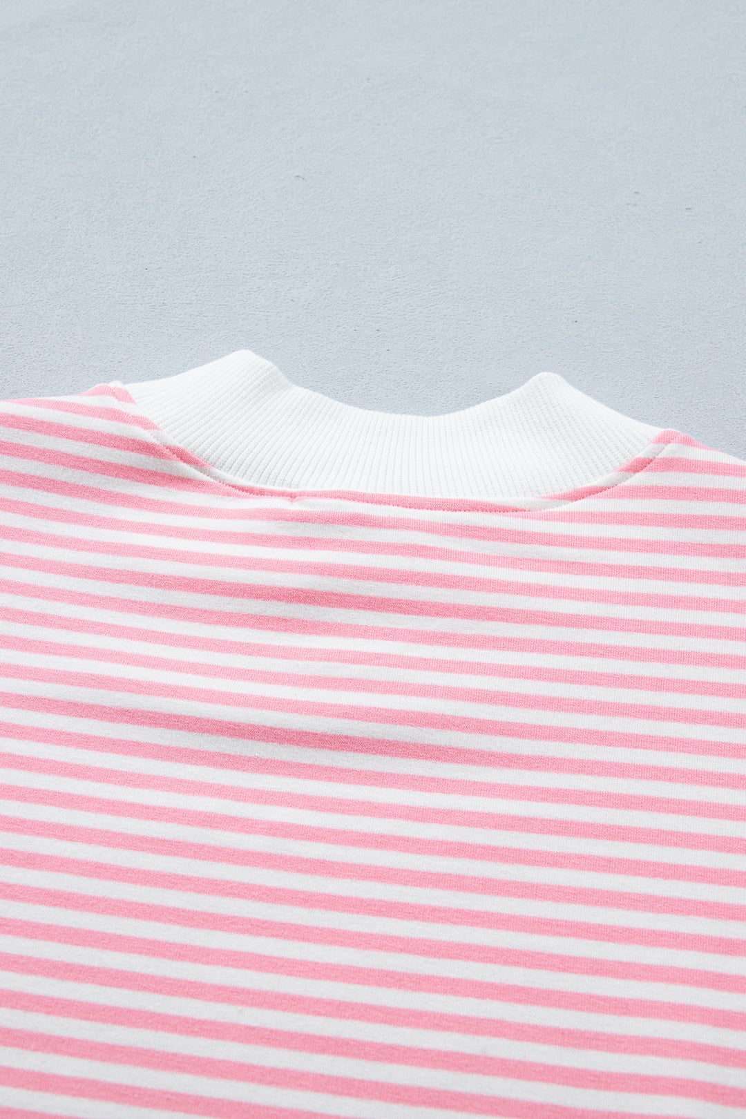 Pink Stripe Cuffed Sleeve Contrast Mock Neck Tee Casual 2pcs Short Set