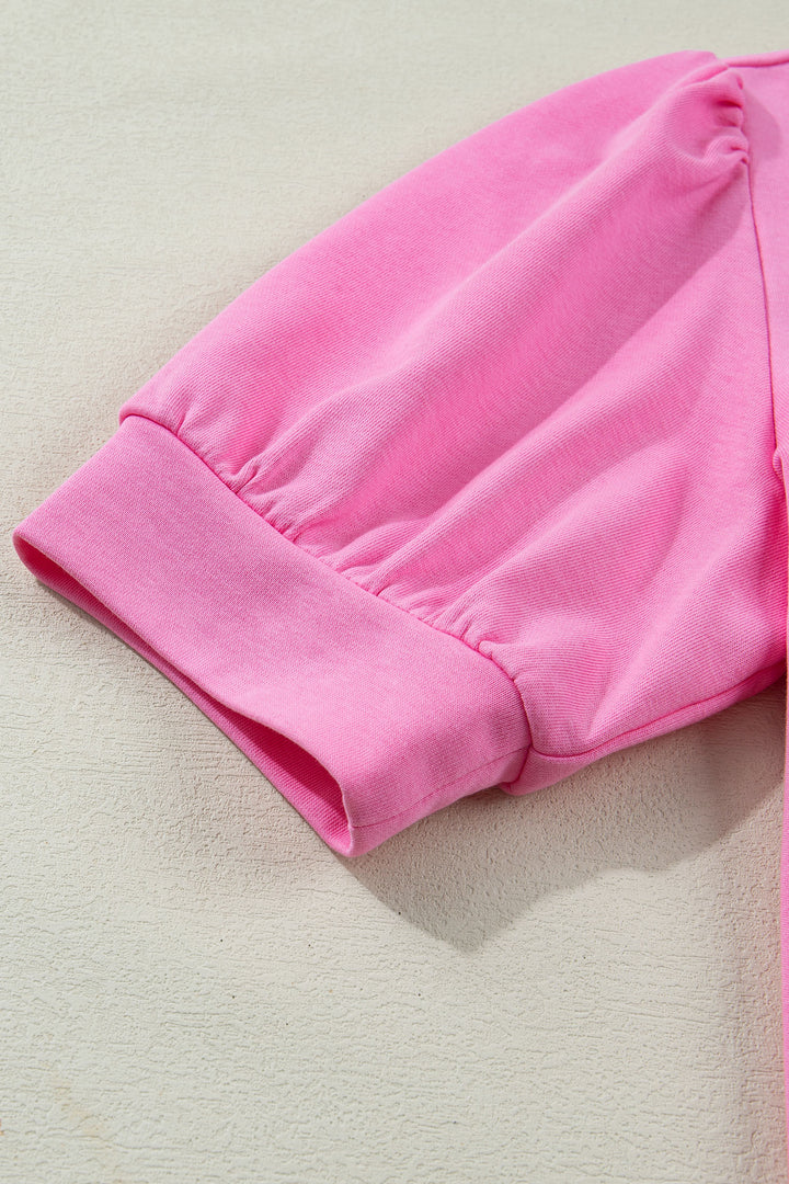 Sachet Pink Striped Frilled Collar Short Sleeve Blouse
