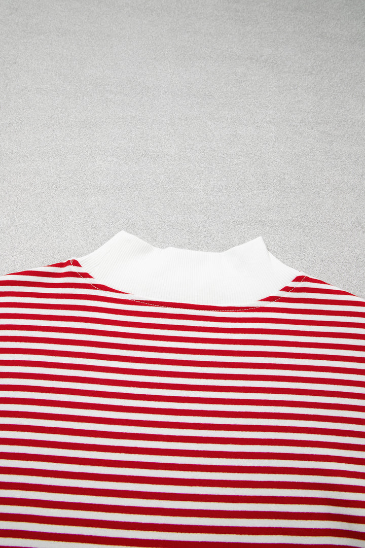 Red Stripe Oversize Mock Neck Sweatshirt and Shorts Set
