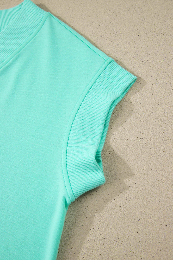 Mint Green V Neck Short Sleeve Top Drawstring Shorts 2pcs Set