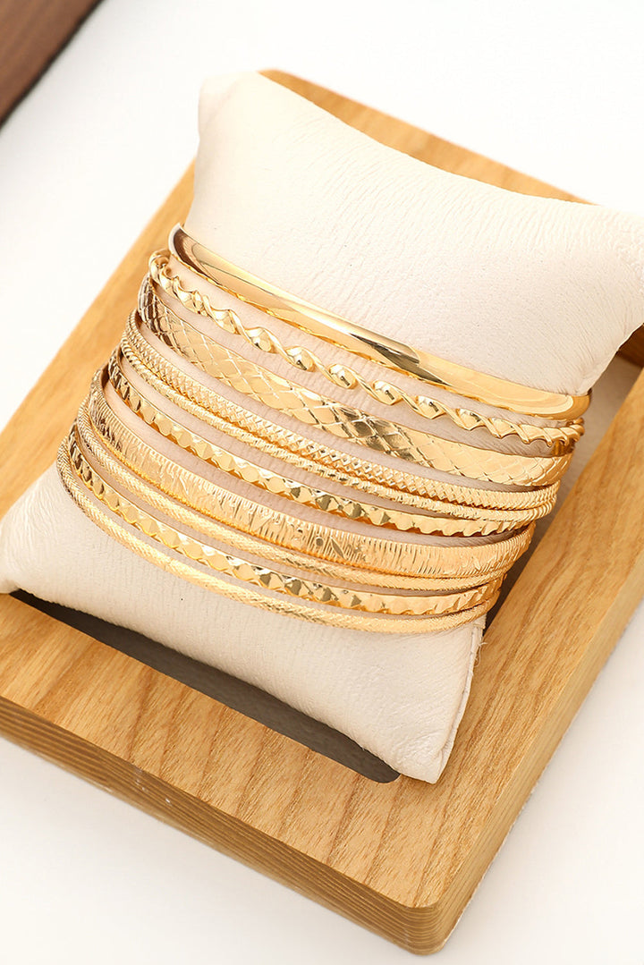 10pcs Textured Twisted Stackable Alloy Bracelet Set