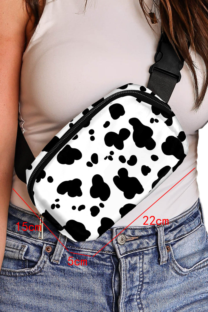 Cow Pattern Print Buckle Wide Belt Inclined Shoulder Bag