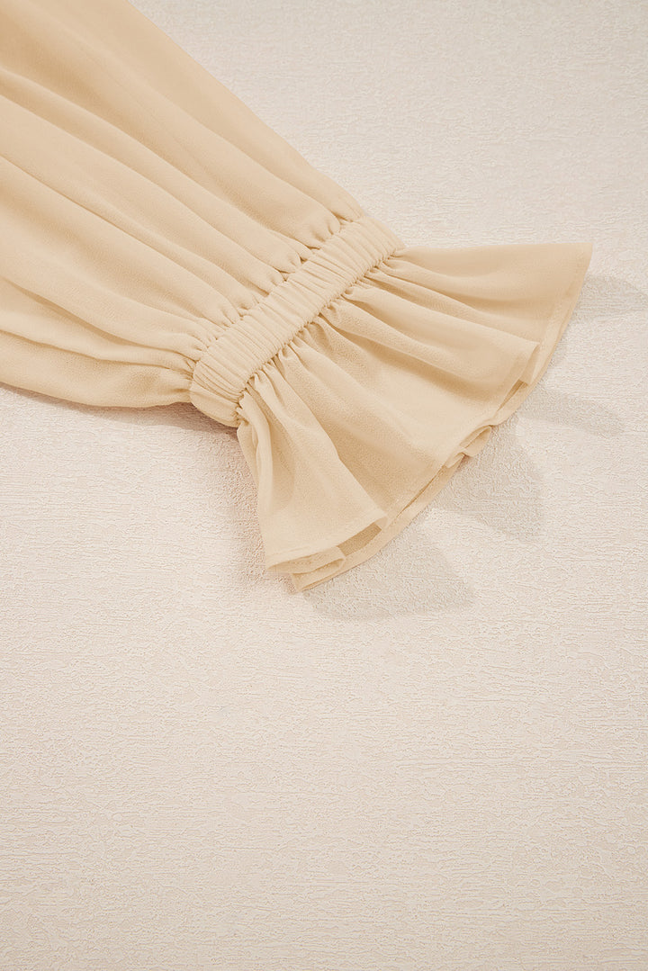 Pleated Ruffle Long Sleeve Chiffon Blouse