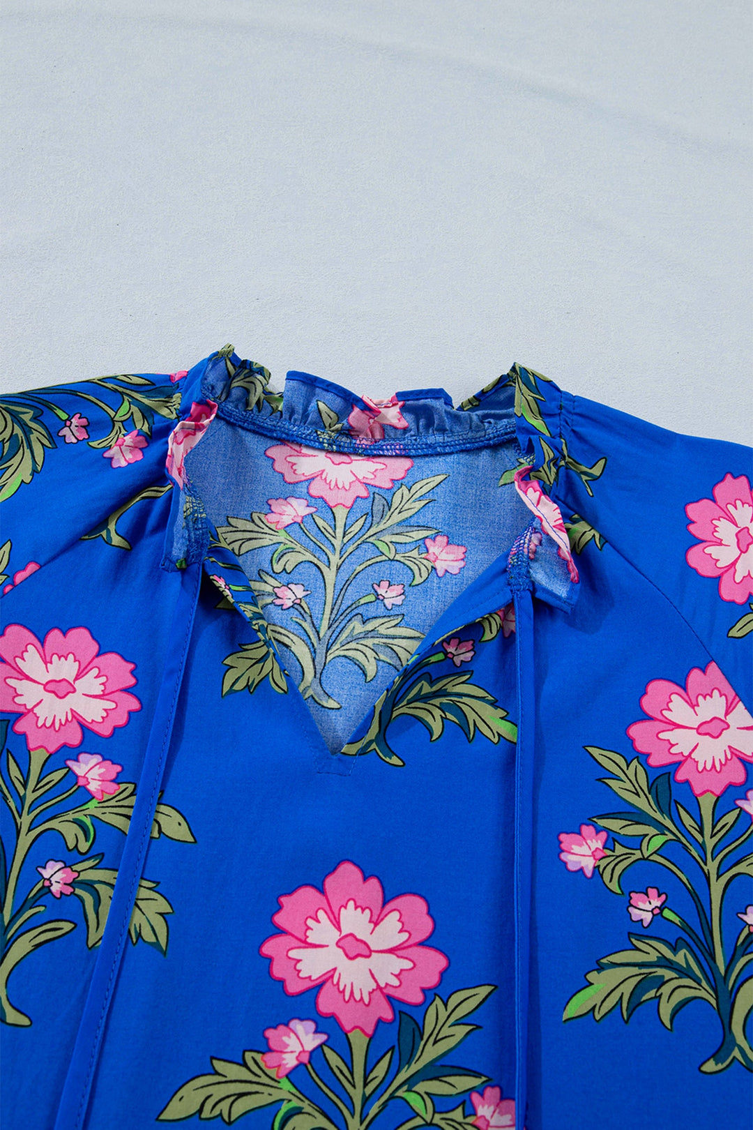 Blue V Neck Short Sleeve Loose Flower Dress