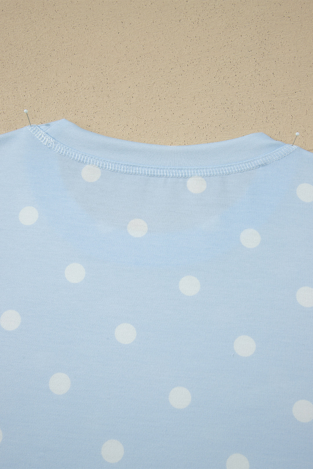 Sky Blue Polka Dot Short Sleeve Loose Top Drawstring Shorts Set