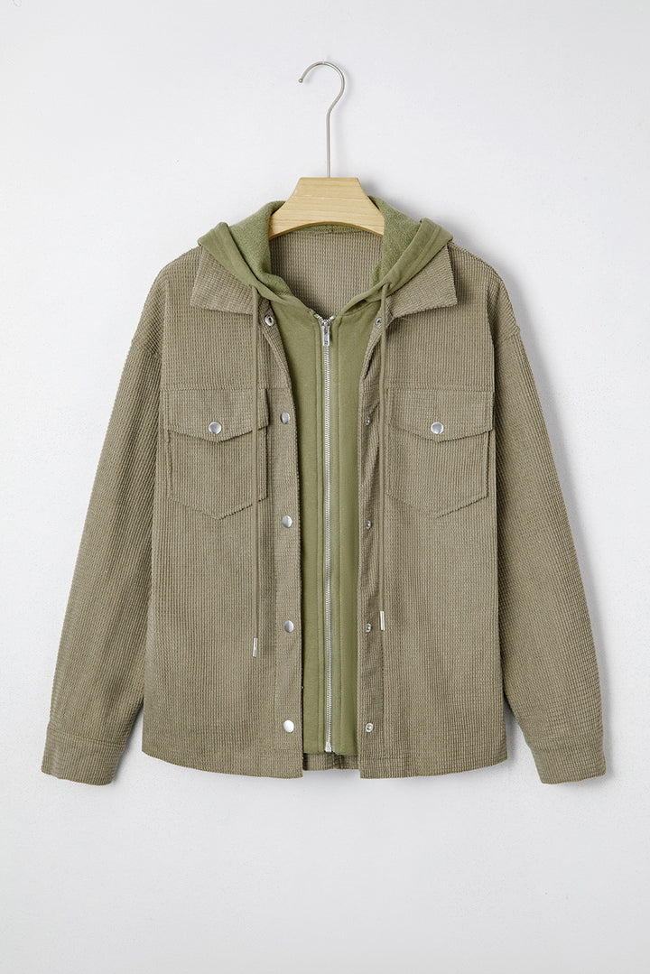 Laurel Green 2 in 1 Thermal Knit Textured Hooded Jacket
