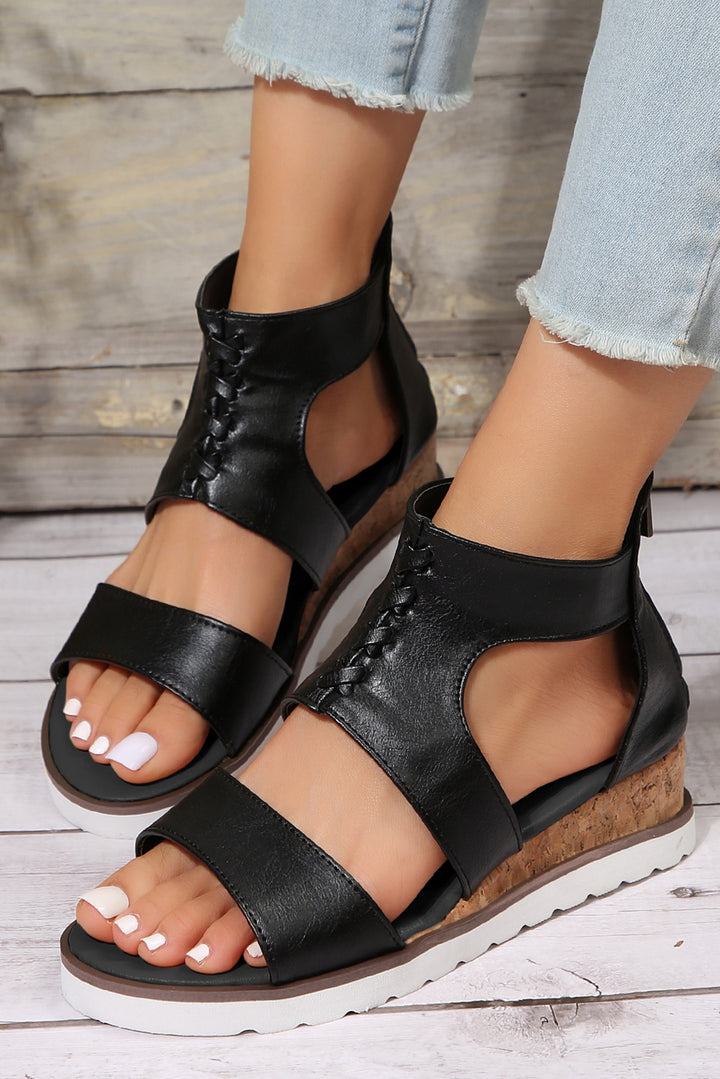 Crisscross Detail Hollowed Leather Gladiator Sandals