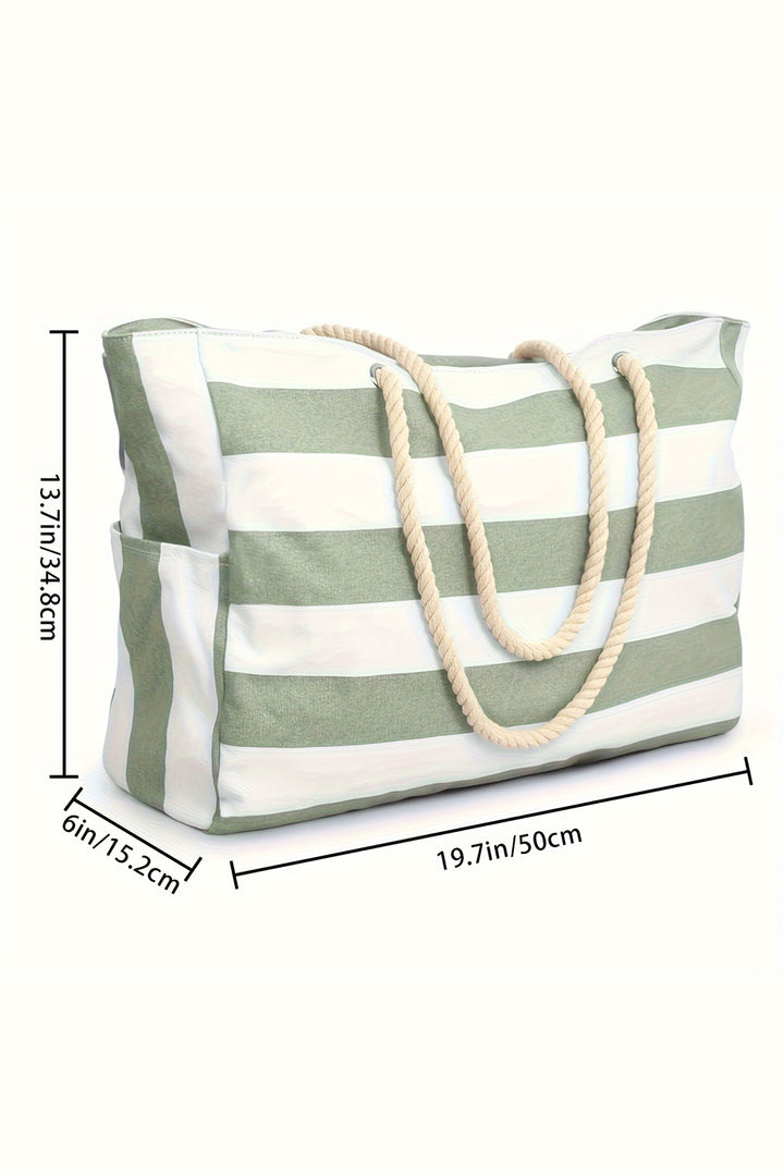 Striped Waterproof Canvas Large Capacity Tote Bag